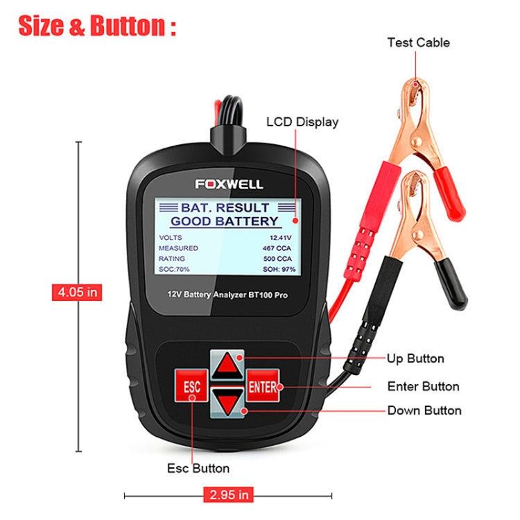 FOXWELL BT100Pro 12V Car Battery Detector Fault Diagnosis Tool, BT100Pro
