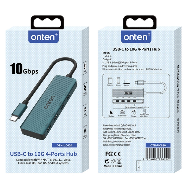 Onten UC620 10Gbps USB-C / Type-C to USB 3.2 Gen2 4 in 1 Multi-function HUB Docking Station, UC620