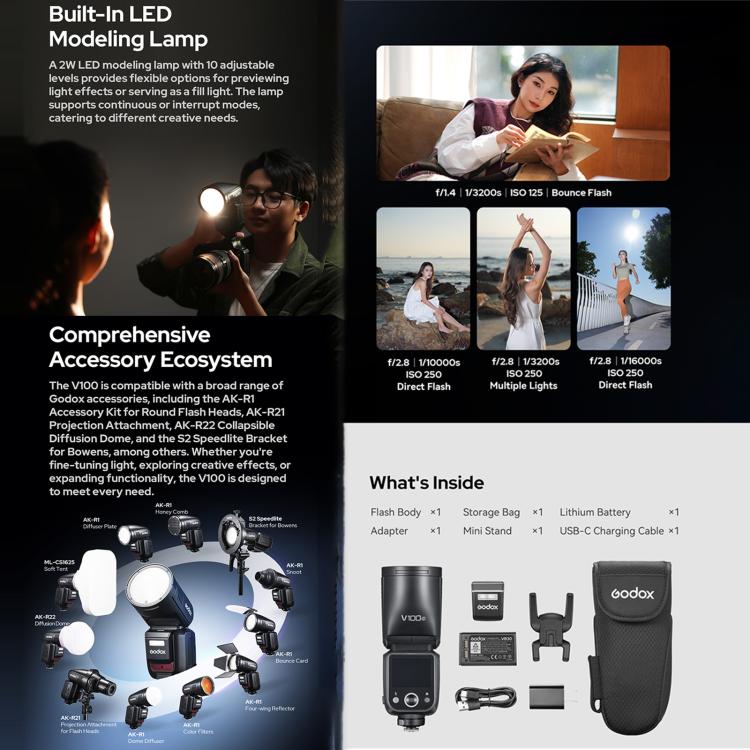 Godox V100 Round Head TTL Flash Speedlite, For Canon, For Nikon, For Sony, For FUJIFILM, For Olympus