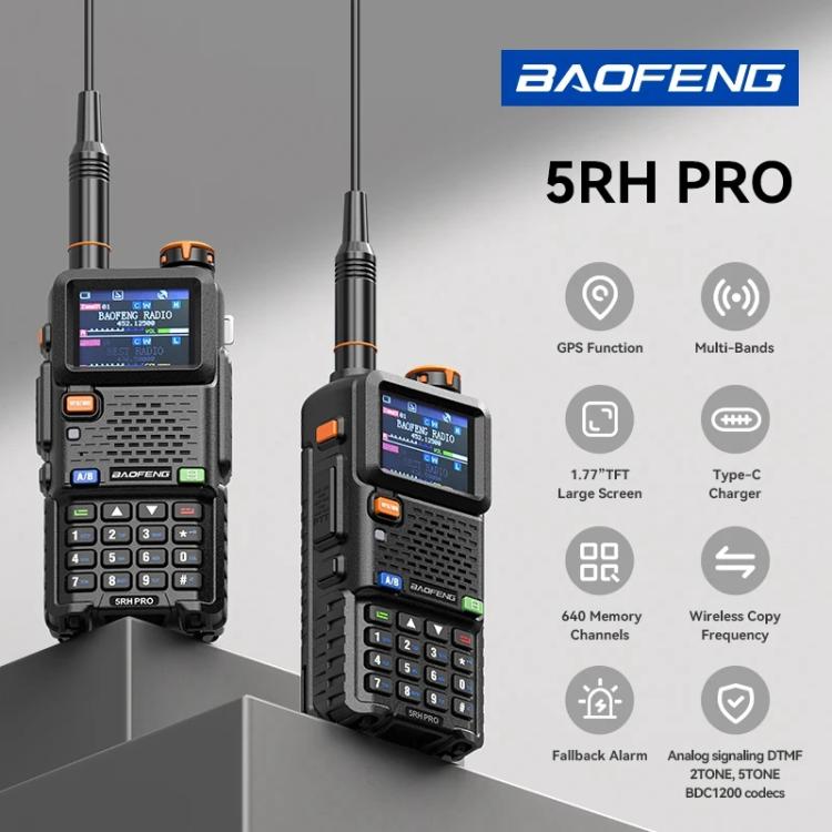 Baofeng 5RH PRO Handheld GPS/Beidou System Positioning Bluetooth Programmable Intercom, EU Plug, US Plug