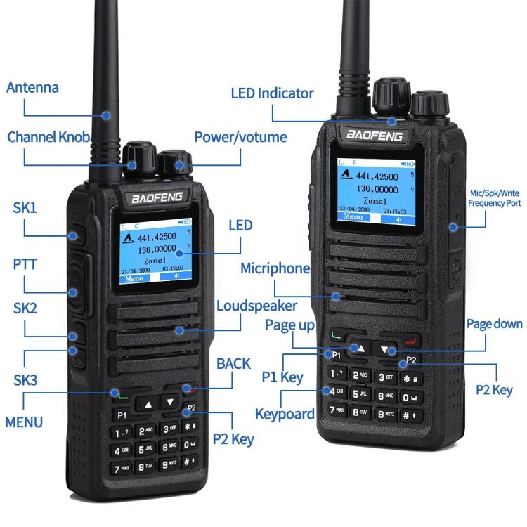 Baofeng DM-1701 1.77 inch Ccolor Screen DMR Direct Dual Capacity Standard Handheld Walkie Talkie, EU Plug, US Plug