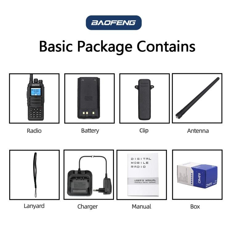 Baofeng DM-1701 1.77 inch Ccolor Screen DMR Direct Dual Capacity Standard Handheld Walkie Talkie, EU Plug, US Plug