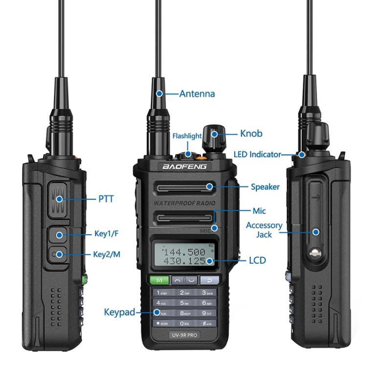 Baofeng UV-9R PRO Dot Matrix LCD Screen IP57 Waterproof Handheld Analog Walkie Talkie, EU Plug, US Plug