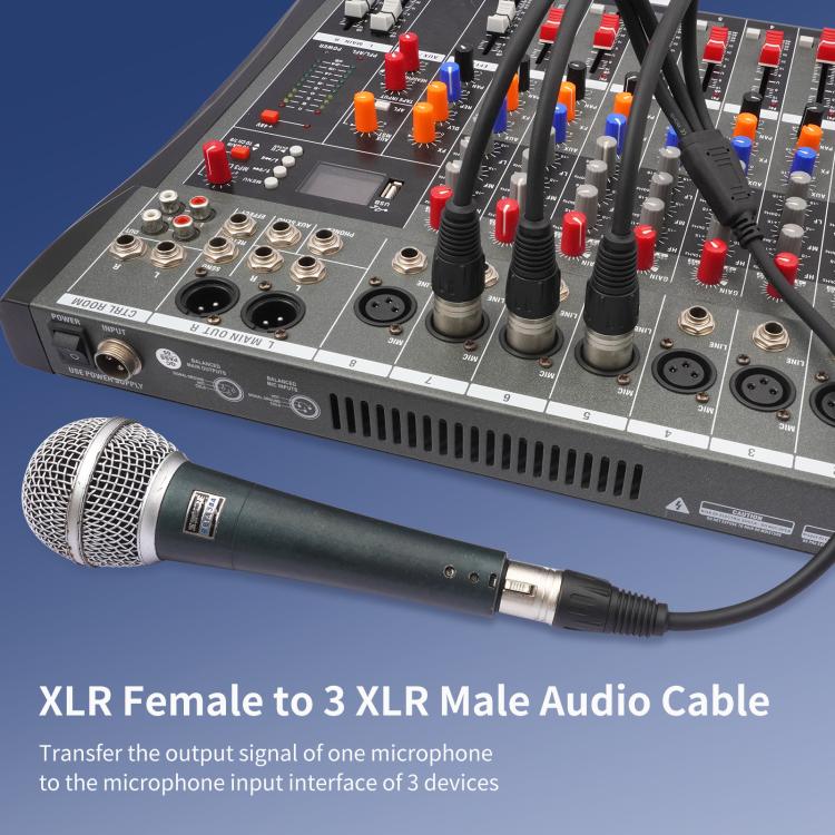 3-Way Splitter Audio Cable, Length: 60cm, XLR Female to 3 XLR Male, XLR Male to 3 XLR Female