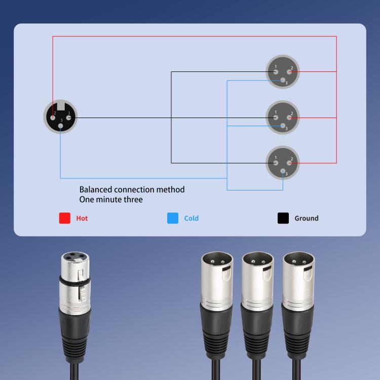 3-Way Splitter Audio Cable, Length: 60cm, XLR Female to 3 XLR Male, XLR Male to 3 XLR Female