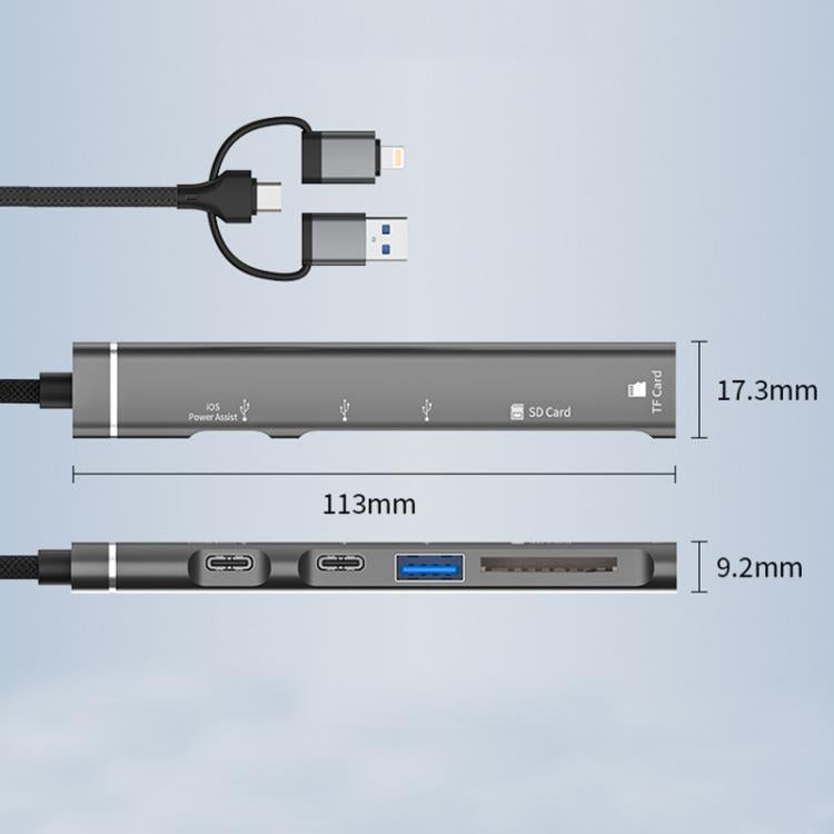 USB / Type-C / 8 Pin to TF / SD Card Reader, USB, Type-C HUB Adapter 5 in 1 Docking Station, 5-in-1 Card Reader