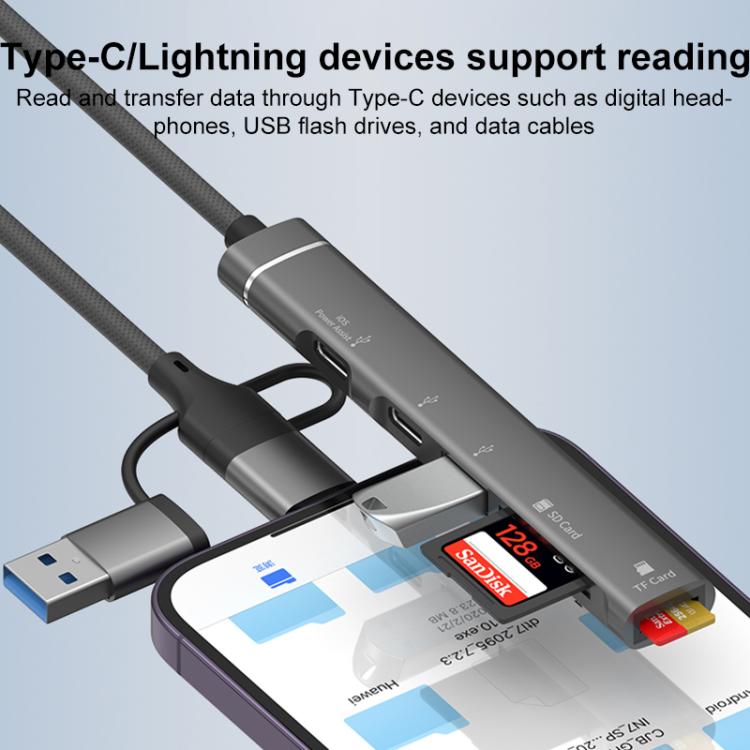 USB / Type-C / 8 Pin to TF / SD Card Reader, USB, Type-C HUB Adapter 5 in 1 Docking Station, 5-in-1 Card Reader