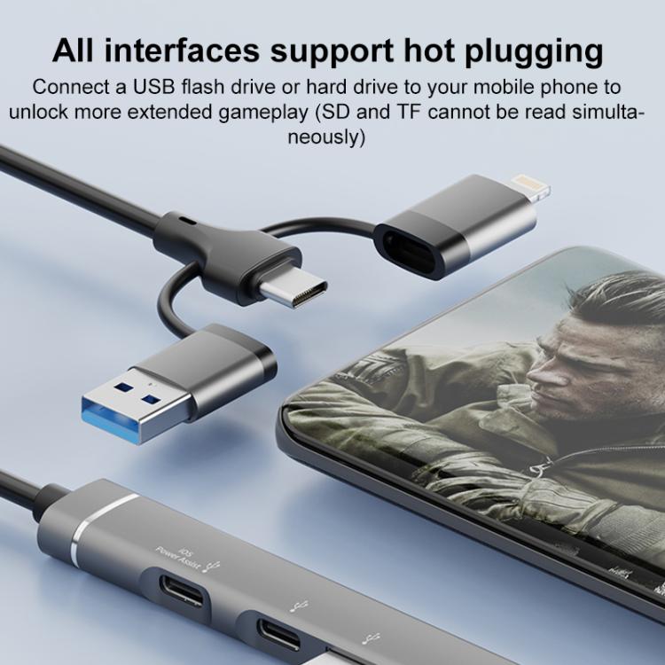 USB / Type-C / 8 Pin to TF / SD Card Reader, USB, Type-C HUB Adapter 5 in 1 Docking Station, 5-in-1 Card Reader