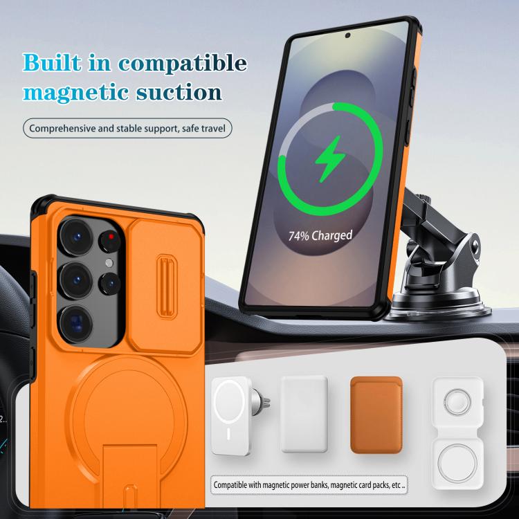 Sliding Camshield MagSafe Holder Phone Case, For Samsung Galaxy S25 Ultra 5G, For Samsung Galaxy S24 FE 5G, For Samsung Galaxy S24 Ultra 5G, For Samsung Galaxy S24+ 5G, For Samsung Galaxy S23 Ultra 5G, For Samsung Galaxy S23+ 5G