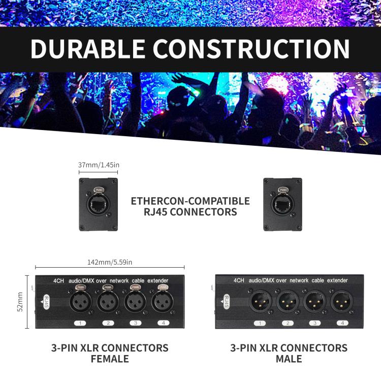 4 Channel XLR Male to Female Expander Splitter Breakout Box RJ45 Ethernet Extension