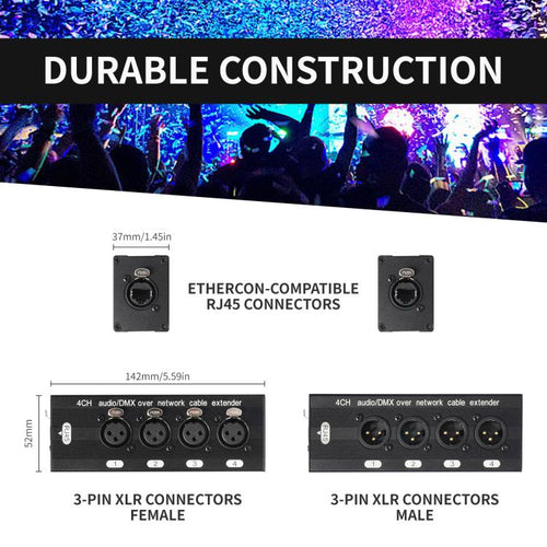 4 Channel XLR Male to Female Expander Splitter Breakout Box RJ45 Ethernet Extension