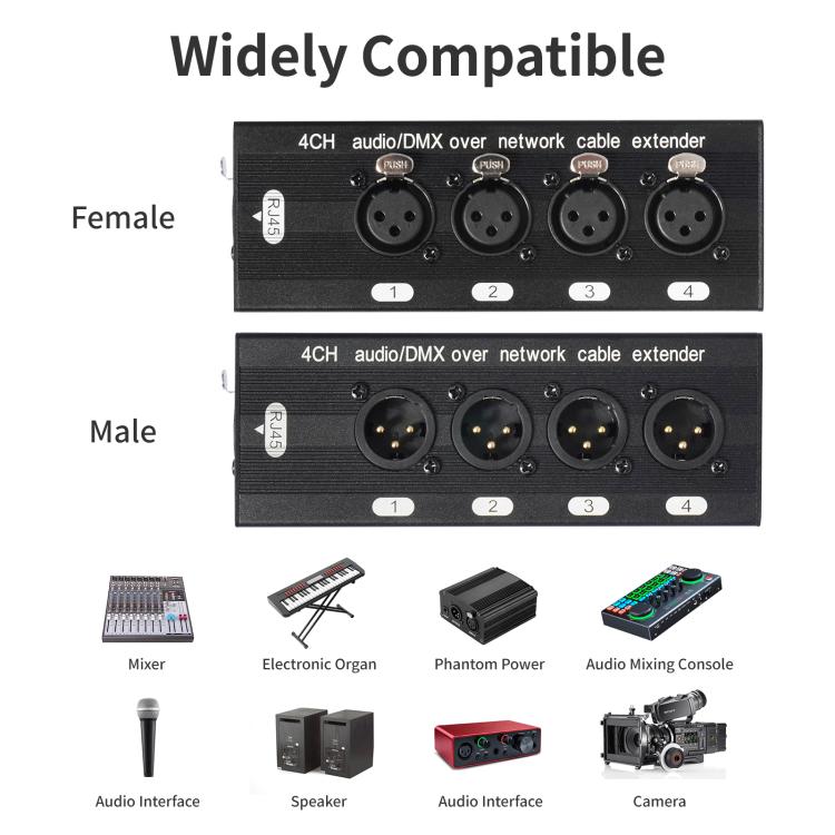 4 Channel XLR Male to Female Expander Splitter Breakout Box RJ45 Ethernet Extension