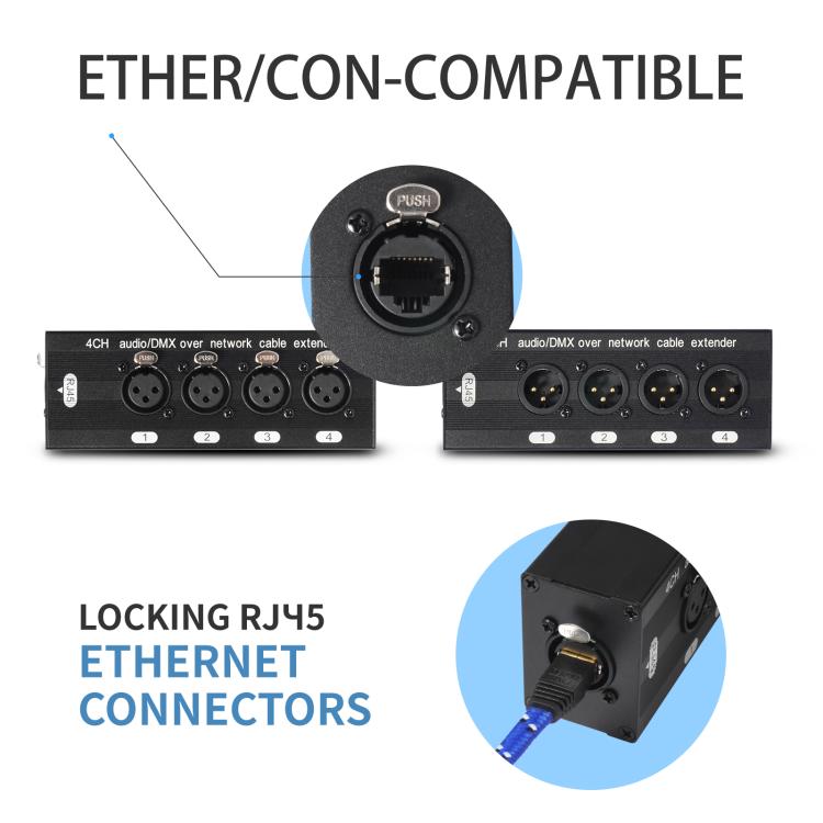 4 Channel XLR Male to Female Expander Splitter Breakout Box RJ45 Ethernet Extension