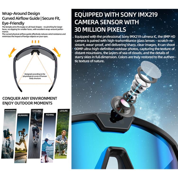 Q01 Outdoor Cycling Smart AI Sports Glasses 8MP Camera