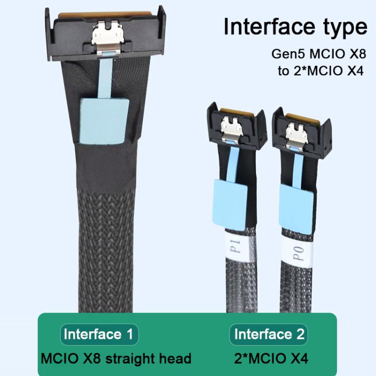 WG185 SlimeSAS MCIOx8 to 2xMCIOx4 Gen5MCIOx8 Server Data Adapter Cable, SlimeSAS MCIOx8 to 2xMCIOx4 Gen5MCIOx8