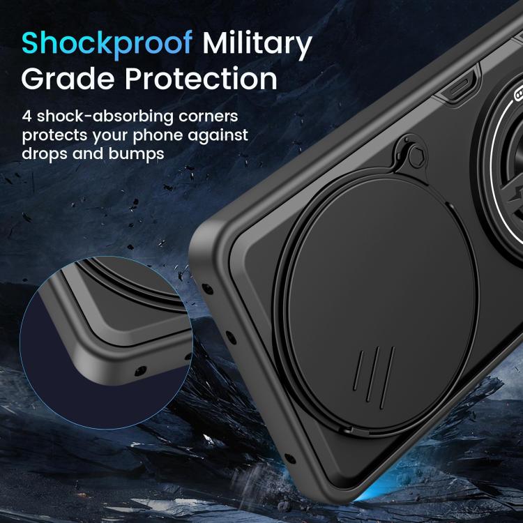 Multifunctional Sliding Camshield Ring Holder Phone Case, For Redmi Note 15 Pro+ 5G Global 163.3mm, For Redmi Note 15 4G / 5G Global 164mm, For Redmi Note 15 Pro 4G Global 163.2mm, For Redmi Note 15 Pro 5G Global 163.6mm