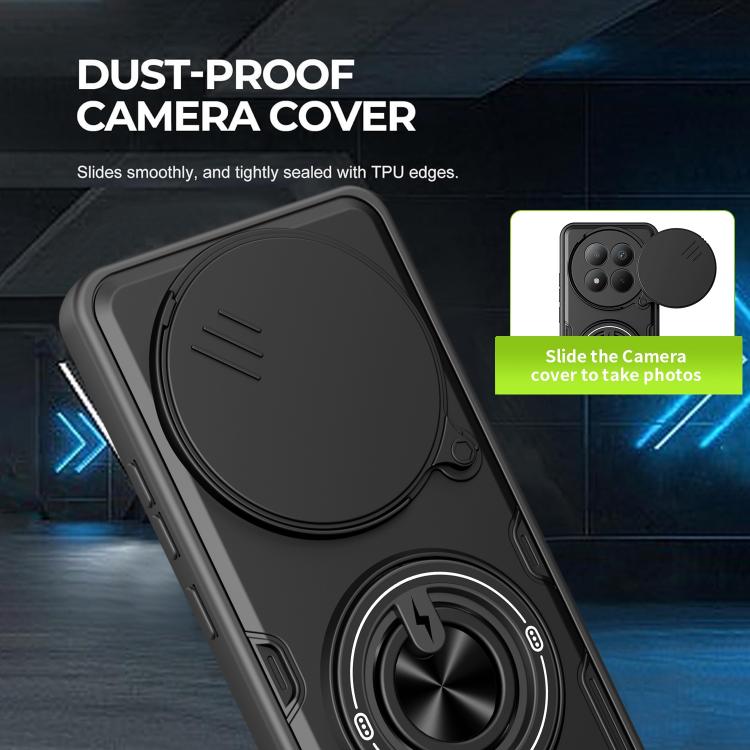 Multifunctional Sliding Camshield Ring Holder Phone Case, For Redmi Note 15 Pro+ 5G Global 163.3mm, For Redmi Note 15 4G / 5G Global 164mm, For Redmi Note 15 Pro 4G Global 163.2mm, For Redmi Note 15 Pro 5G Global 163.6mm