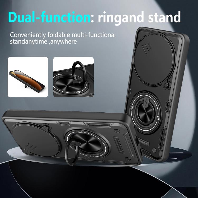 Multifunctional Sliding Camshield Ring Holder Phone Case, For Redmi Note 15 Pro+ 5G Global 163.3mm, For Redmi Note 15 4G / 5G Global 164mm, For Redmi Note 15 Pro 4G Global 163.2mm, For Redmi Note 15 Pro 5G Global 163.6mm
