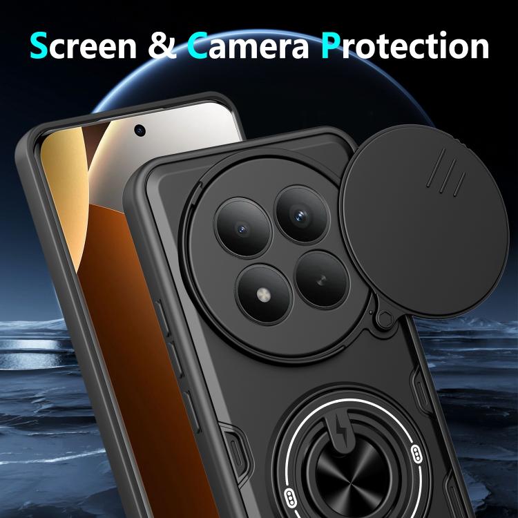 Multifunctional Sliding Camshield Ring Holder Phone Case, For Redmi Note 15 Pro+ 5G Global 163.3mm, For Redmi Note 15 4G / 5G Global 164mm, For Redmi Note 15 Pro 4G Global 163.2mm, For Redmi Note 15 Pro 5G Global 163.6mm