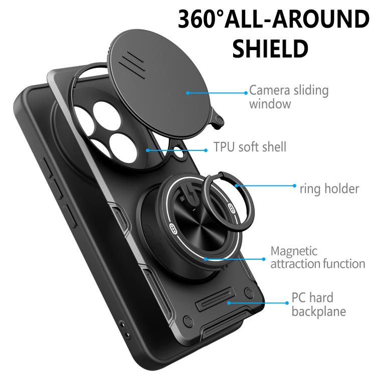 Multifunctional Sliding Camshield Ring Holder Phone Case, For Redmi Note 15 Pro+ 5G Global 163.3mm, For Redmi Note 15 4G / 5G Global 164mm, For Redmi Note 15 Pro 4G Global 163.2mm, For Redmi Note 15 Pro 5G Global 163.6mm