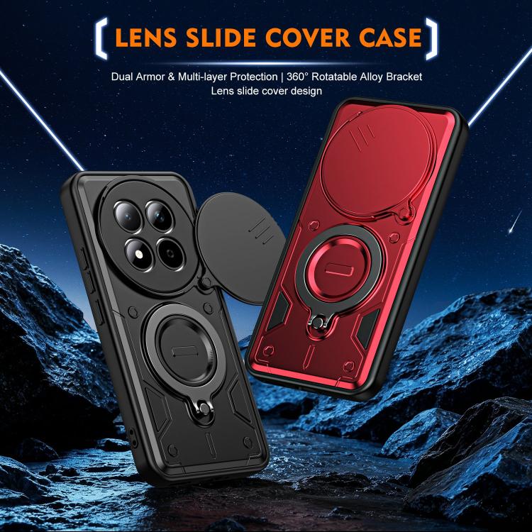 Ring Holder Lens Slide Cover Phone Case, For Redmi Note 15 Pro+ Global 163.3m, For Redmi Note 15 4G / 5G Global 164mm, For Redmi Note 15 Pro 4G Global 163.2mm, For Redmi Note 15 Pro 5G Global 163.6m