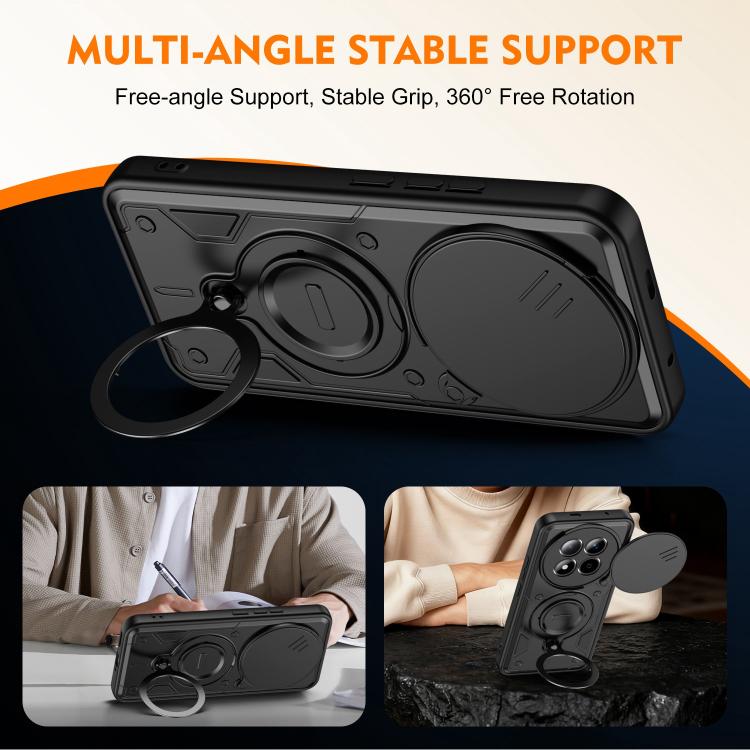 Ring Holder Lens Slide Cover Phone Case, For Redmi Note 15 Pro+ Global 163.3m, For Redmi Note 15 4G / 5G Global 164mm, For Redmi Note 15 Pro 4G Global 163.2mm, For Redmi Note 15 Pro 5G Global 163.6m