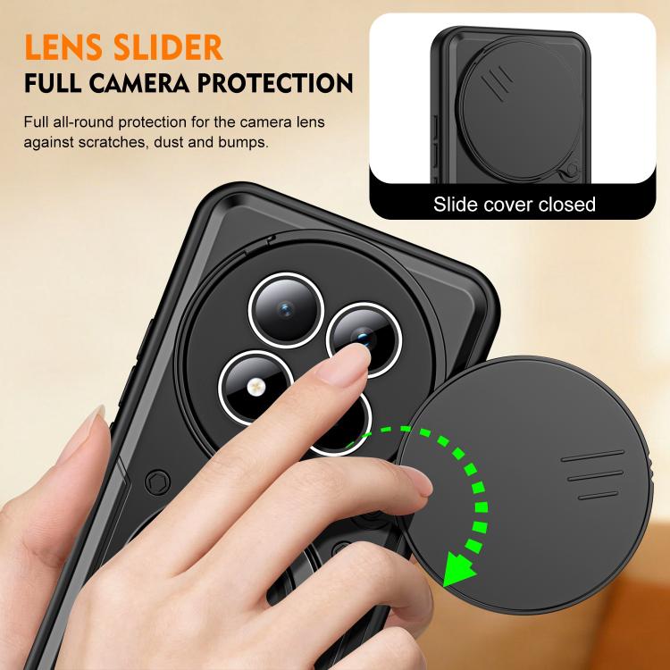 Ring Holder Lens Slide Cover Phone Case, For Redmi Note 15 Pro+ Global 163.3m, For Redmi Note 15 4G / 5G Global 164mm, For Redmi Note 15 Pro 4G Global 163.2mm, For Redmi Note 15 Pro 5G Global 163.6m