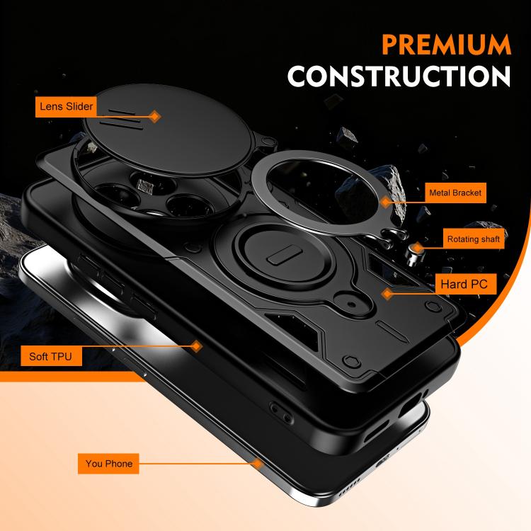 Ring Holder Lens Slide Cover Phone Case, For Redmi Note 15 Pro+ Global 163.3m, For Redmi Note 15 4G / 5G Global 164mm, For Redmi Note 15 Pro 4G Global 163.2mm, For Redmi Note 15 Pro 5G Global 163.6m