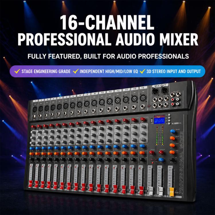 CT-16 16-Channel Professional Bluetooth Recording Mixer KTV Sound System, EU Plug, UK Plug, US Plug