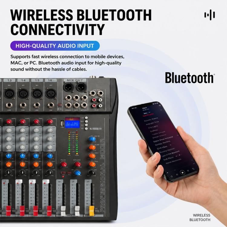 CT-16 16-Channel Professional Bluetooth Recording Mixer KTV Sound System, EU Plug, UK Plug, US Plug