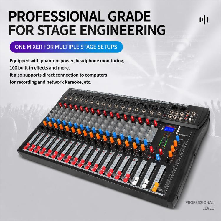 CT-16 16-Channel Professional Bluetooth Recording Mixer KTV Sound System, EU Plug, UK Plug, US Plug