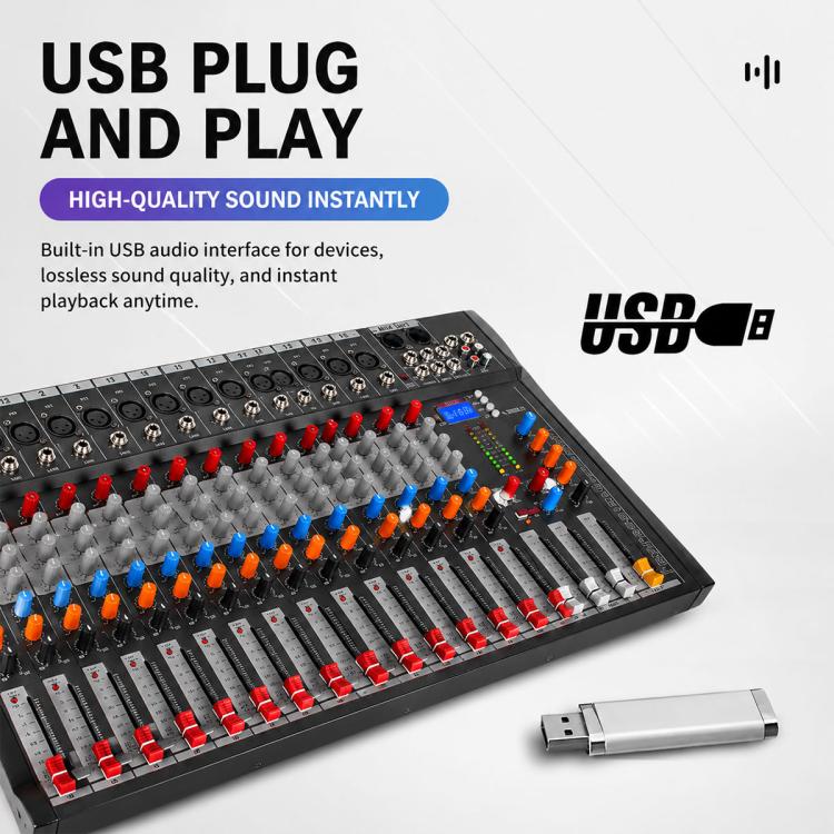 CT-16 16-Channel Professional Bluetooth Recording Mixer KTV Sound System, EU Plug, UK Plug, US Plug