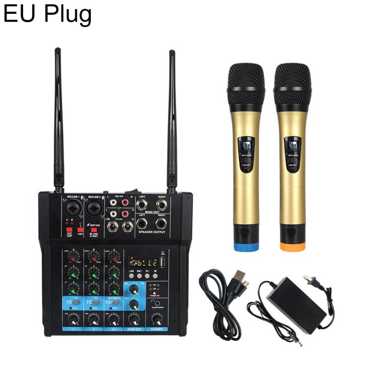 G4D 4-Channel Multi-function Professional Bluetooth Mixer with Amplifier & Microphone, Standard Black Microphone, Standard Gold Microphone, Rechargeable Microphone