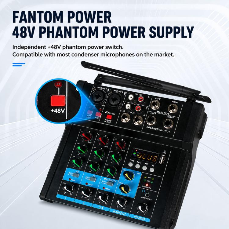 G4D 4-Channel Multi-function Professional Bluetooth Mixer with Amplifier & Microphone, Standard Black Microphone, Standard Gold Microphone, Rechargeable Microphone