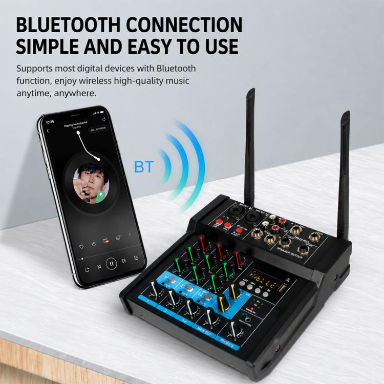 G4D 4-Channel Multi-function Professional Bluetooth Mixer with Amplifier & Microphone, Standard Black Microphone, Standard Gold Microphone, Rechargeable Microphone