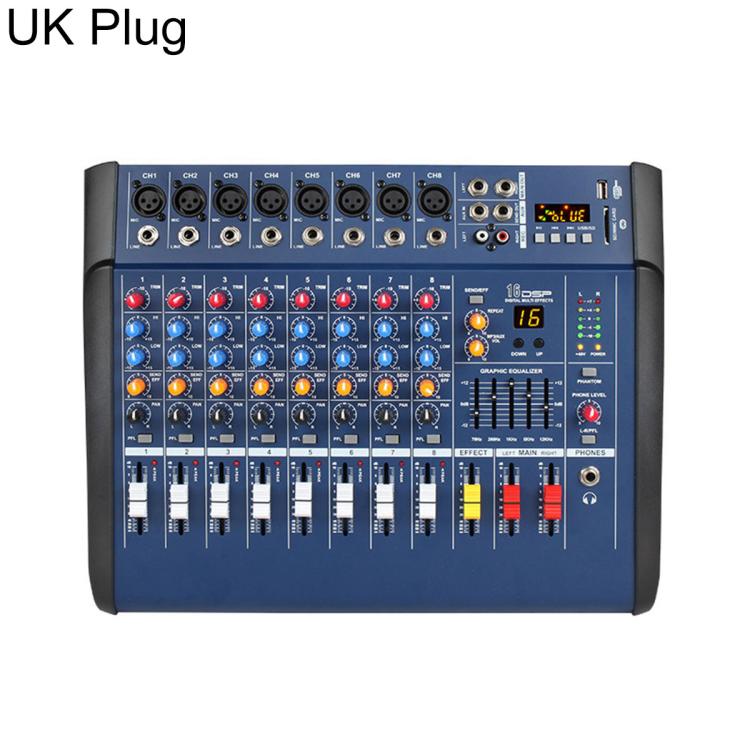 802D 8-Channel Multi-function Professional Bluetooth Mixer with Amplifier, EU Plug, UK Plug, US Plug