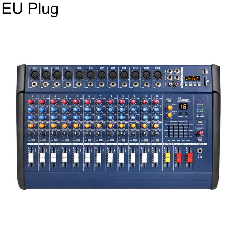 1202D 12-Channel Multi-function Professional Bluetooth Mixer with Amplifier, EU Plug, UK Plug, US Plug