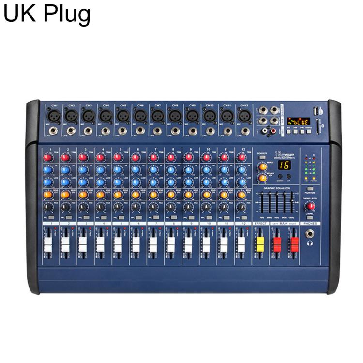 1202D 12-Channel Multi-function Professional Bluetooth Mixer with Amplifier, EU Plug, UK Plug, US Plug
