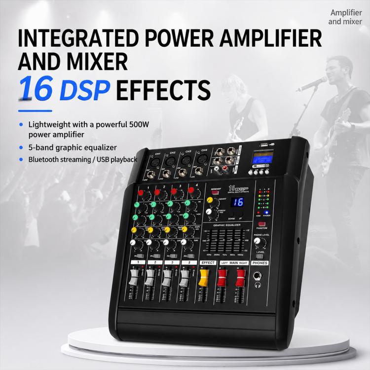 1202D 12-Channel Multi-function Professional Bluetooth Mixer with Amplifier, EU Plug, UK Plug, US Plug