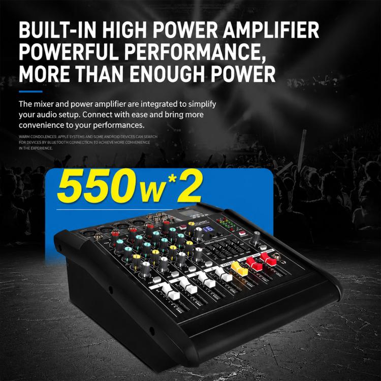 1202D 12-Channel Multi-function Professional Bluetooth Mixer with Amplifier, EU Plug, UK Plug, US Plug