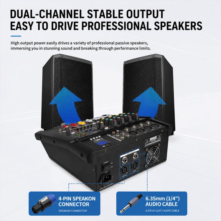 1202D 12-Channel Multi-function Professional Bluetooth Mixer with Amplifier, EU Plug, UK Plug, US Plug