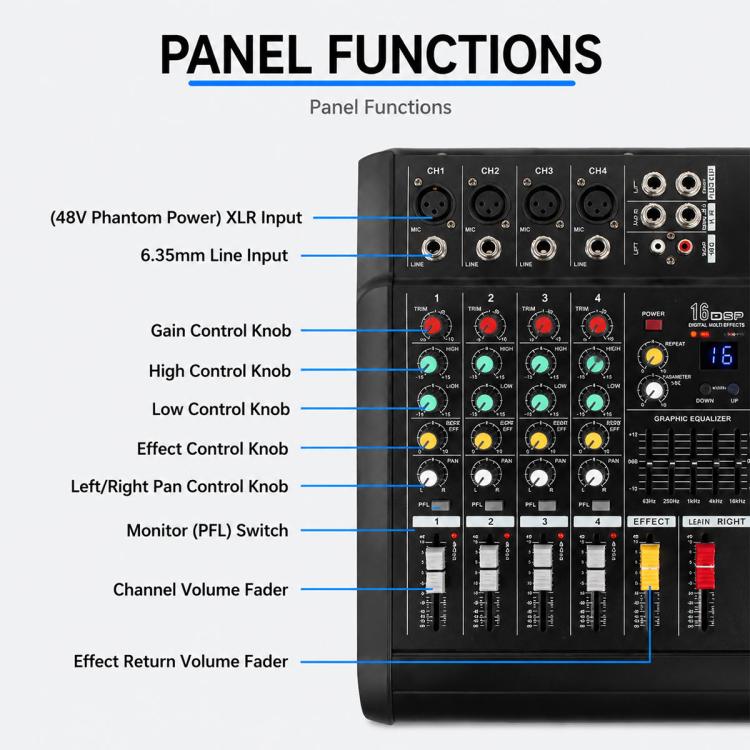 1202D 12-Channel Multi-function Professional Bluetooth Mixer with Amplifier, EU Plug, UK Plug, US Plug