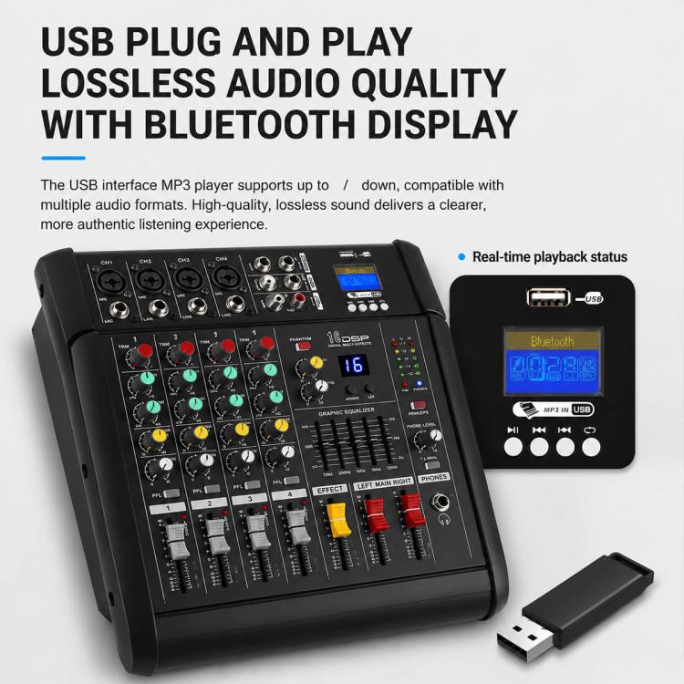 1202D 12-Channel Multi-function Professional Bluetooth Mixer with Amplifier, EU Plug, UK Plug, US Plug