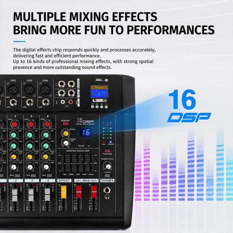 1202D 12-Channel Multi-function Professional Bluetooth Mixer with Amplifier, EU Plug, UK Plug, US Plug