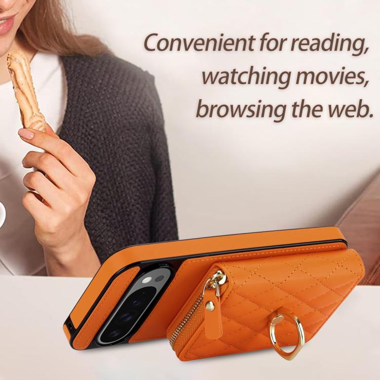 Crossbody Rhombic Ring Holder Zipper Wallet RFID Phone Case, For Google Pixel 10 Pro XL / 9 Pro XL, For Google Pixel 10 / 10 Pro / 9 / 9 Pro