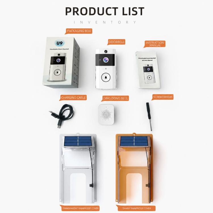 U9 1MP HD Smart Visual Doorbell Two-way Audio Camera, Only Doorbell, Transparent Cover + Doorbell, Brown Cover + Doorbell