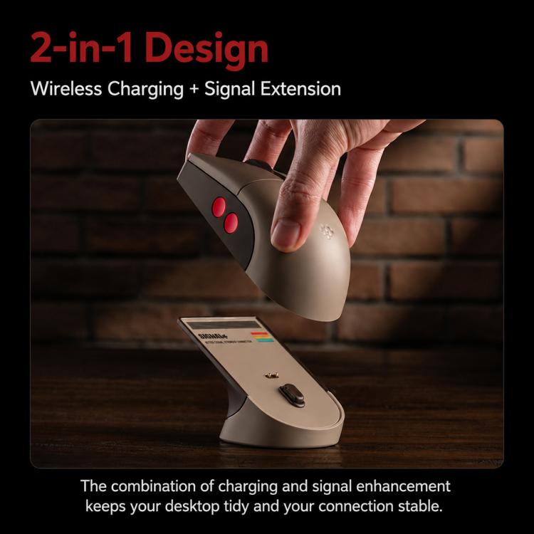8BitDo Retro R8-C64 Edition Vintage Tri-Mode Wireless Mouse with Wireless Charging Dock Base, Brown Mouse