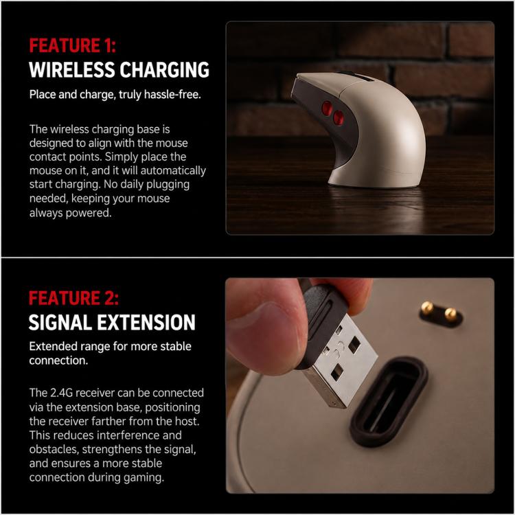 8BitDo Retro R8-C64 Edition Vintage Tri-Mode Wireless Mouse with Wireless Charging Dock Base, Brown Mouse