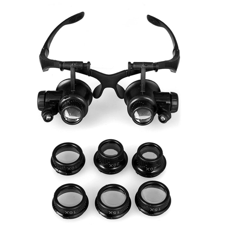10X 15X 20X 25X Double Eye Glasses Lens Jeweler Watch Repair Head Magnifier with 2 LED Lights(Black), 9892G