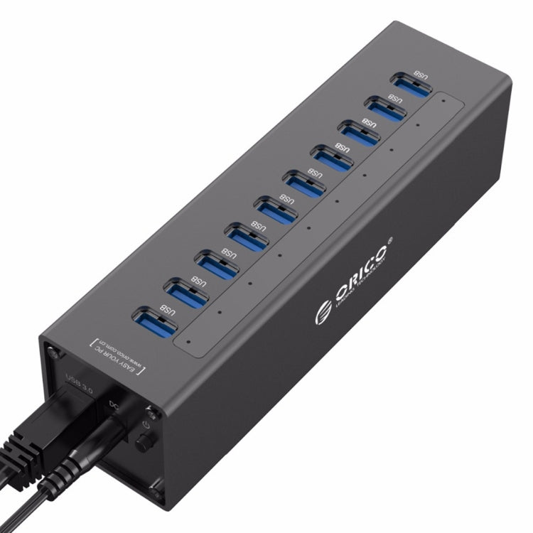 ORICO A3H10 Aluminum High Speed 10 Ports USB 3.0 HUB with Power Adapter for Laptops, 10 Ports (Silver), 10 Ports (Black)